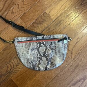 Clare V Snake Print Crossbody Bag with Black Strap and Red Zip Accent